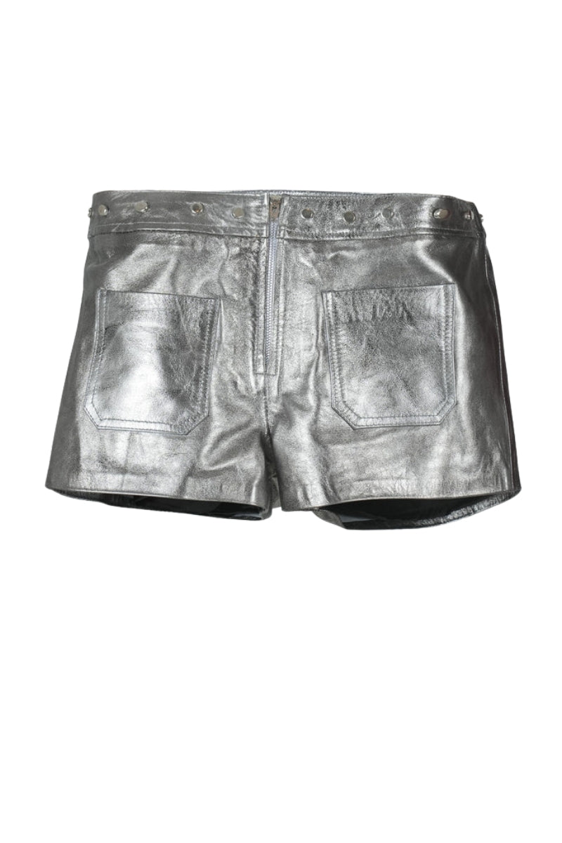 Sterling Leather Shorts Washed Silver