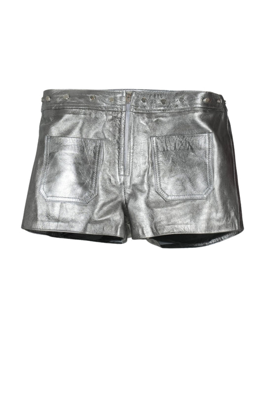 Sterling Leather Shorts Washed Silver