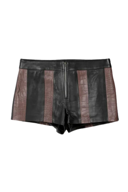 Sterling Striped Leather Shorts Black x Brown Croc
