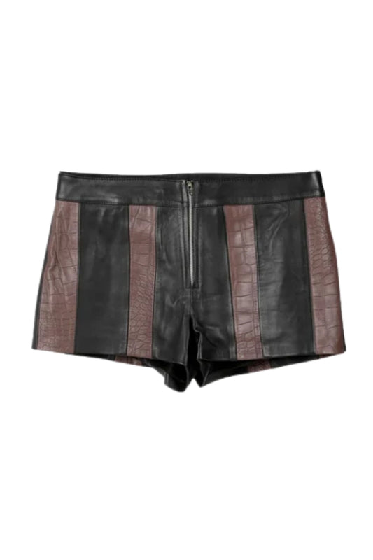 Sterling Striped Leather Shorts Black x Brown Croc