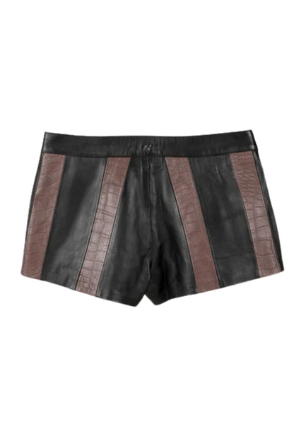 Sterling Striped Leather Shorts Black x Brown Croc