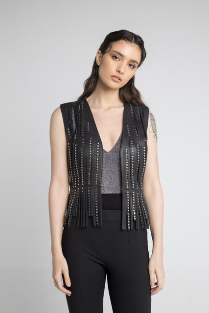 Studded Ayla Leather Vest Black