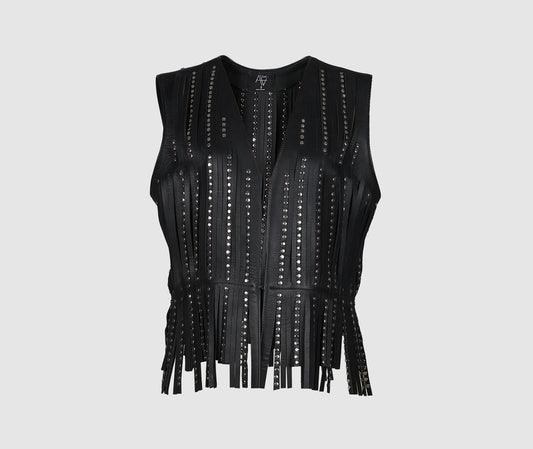 Studded Ayla Leather Vest Black