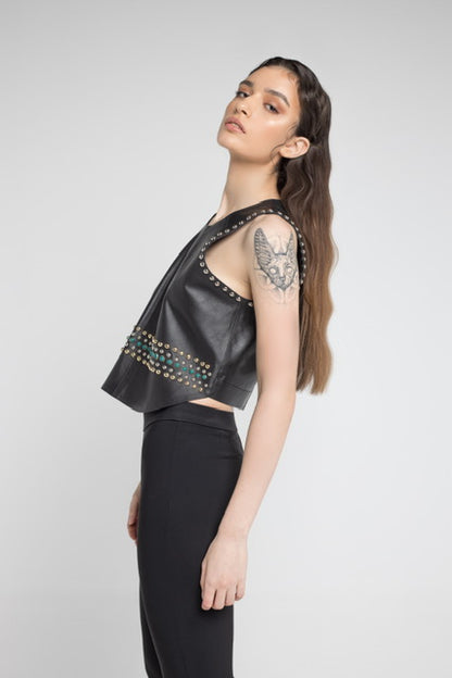 Topaz Leather Vest Black