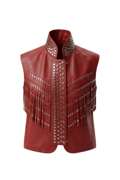 Ezra Leather Vest Red