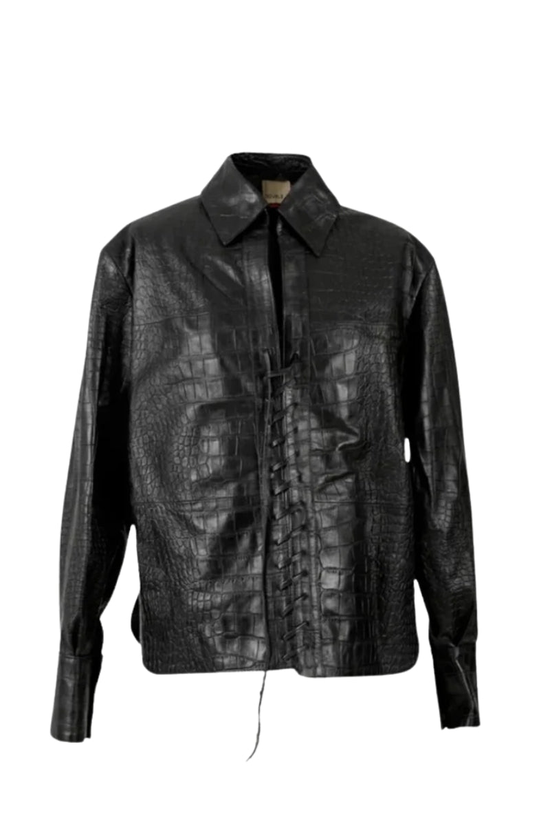 Liana Leather Shirt Black Croc