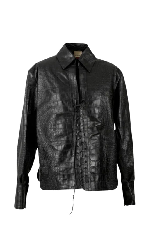 Liana Leather Shirt Black Croc