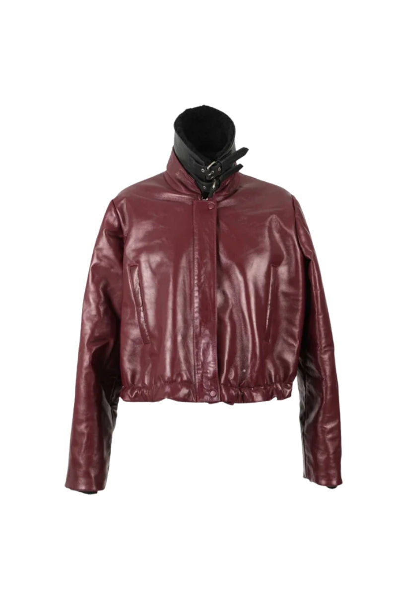 Jasper Leather Bomber Jacket Burgundy