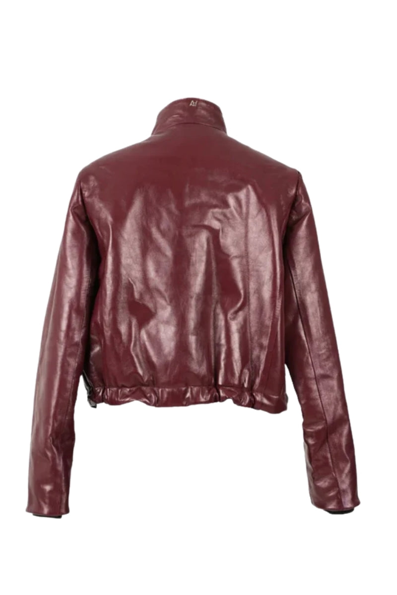 Jasper Leather Bomber Jacket Burgundy