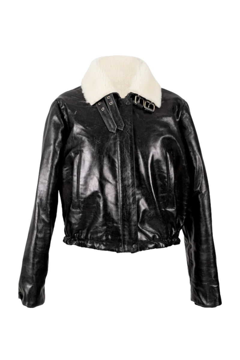 Jasper Leather Bomber Jacket Glossy Black