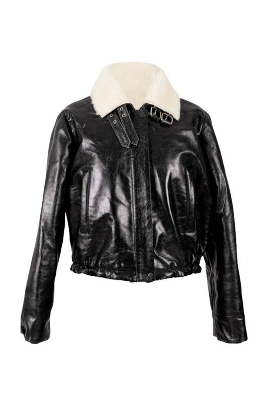 Jasper Leather Bomber Jacket Glossy Black