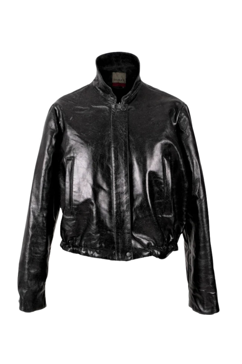 Jasper Leather Bomber Jacket Glossy Black
