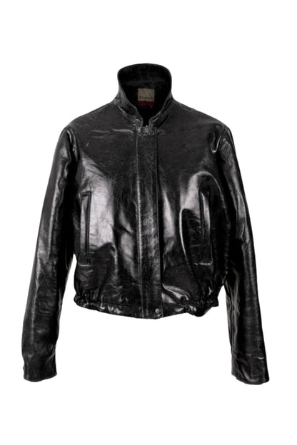 Jasper Leather Bomber Jacket Glossy Black