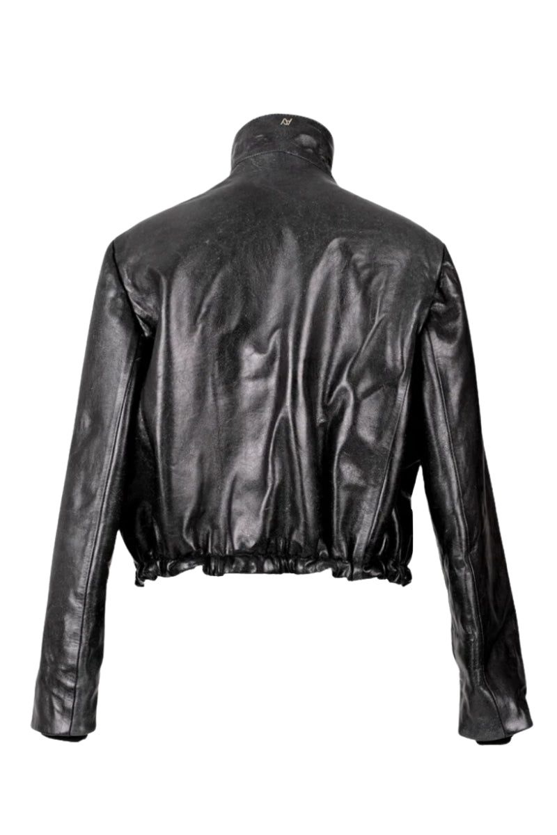 Jasper Leather Bomber Jacket Glossy Black