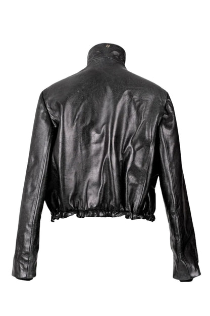 Jasper Leather Bomber Jacket Glossy Black
