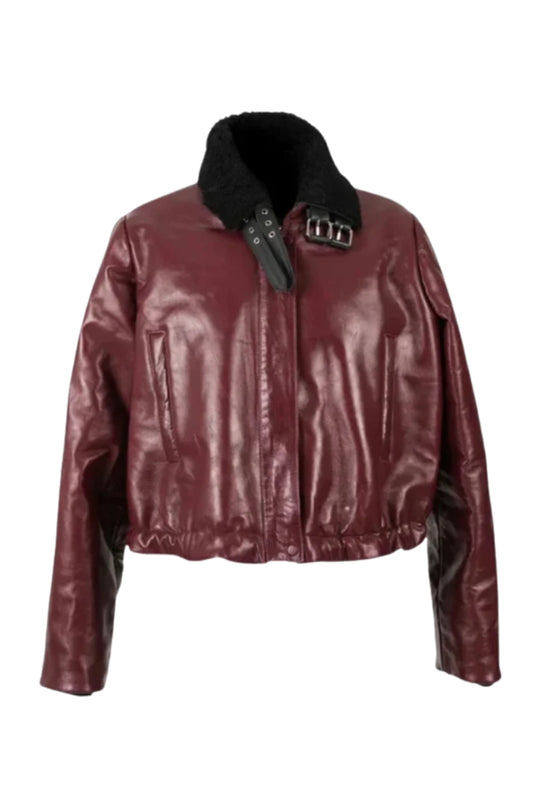 Jasper Leather Bomber Jacket Burgundy