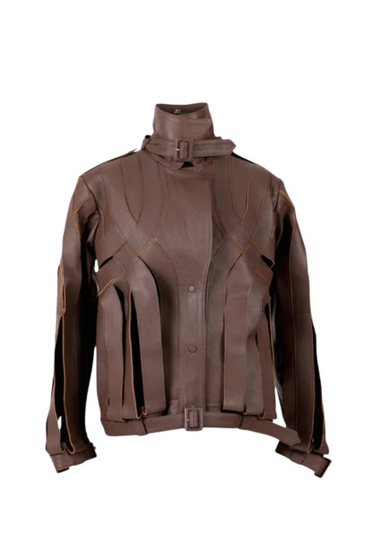 Brianna Oversized Leather Jacket Brown
