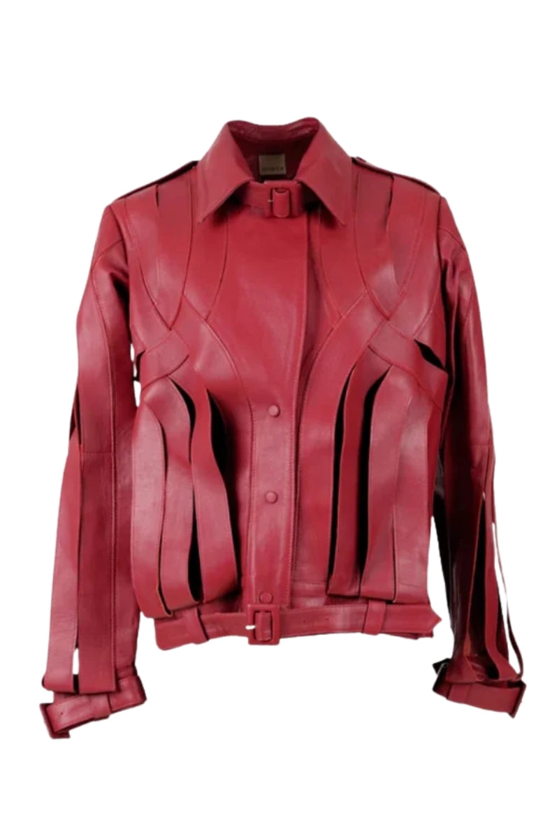 Brianna Oversized Leather Jacket Red