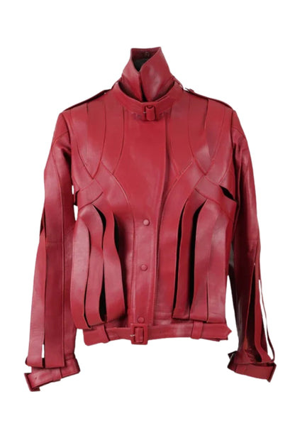Brianna Oversized Leather Jacket Red