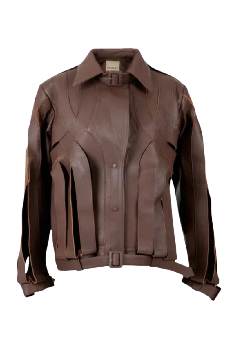 Brianna Oversized Leather Jacket Brown