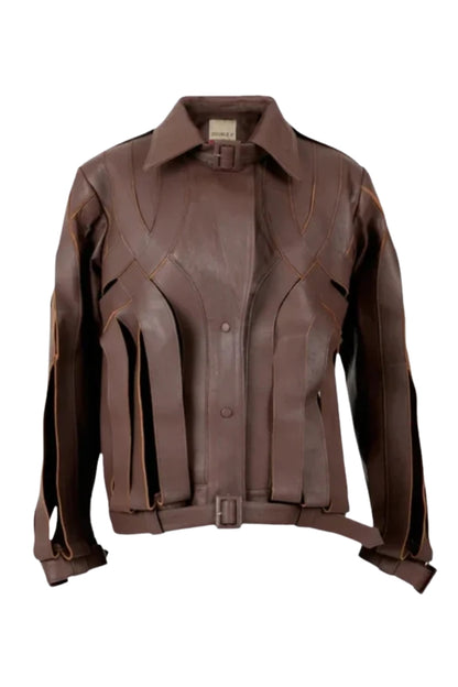 Brianna Oversized Leather Jacket Brown