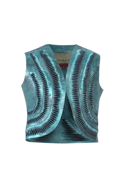 Kiara Leather Vest Washed Turquoise