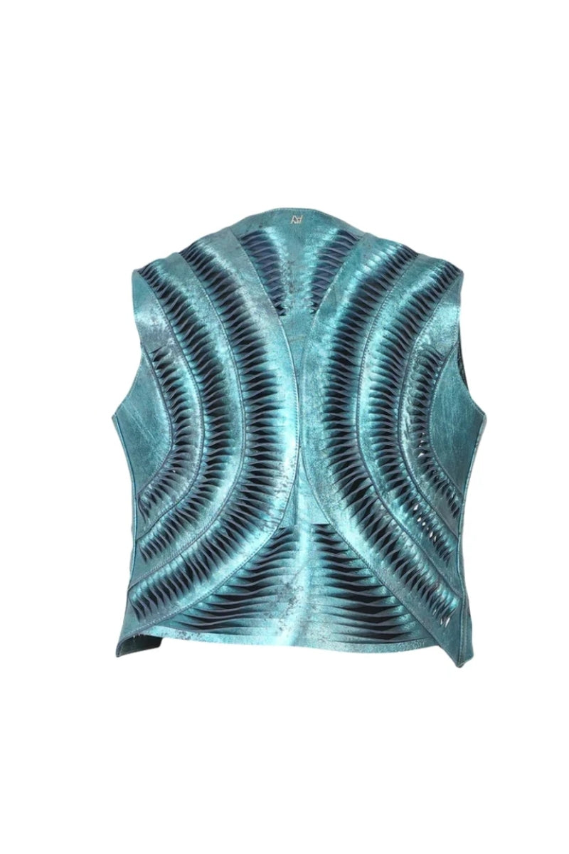 Kiara Leather Vest Washed Turquoise