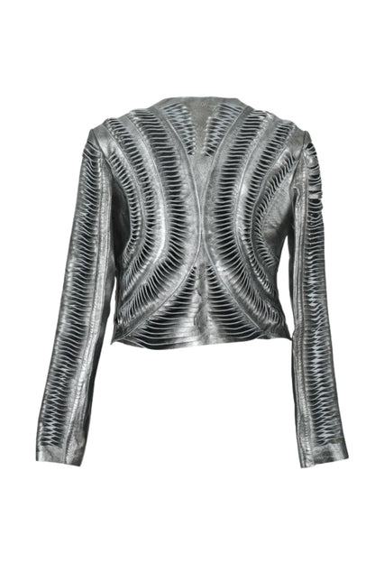 Kiara Leather Jacket Washed Silver