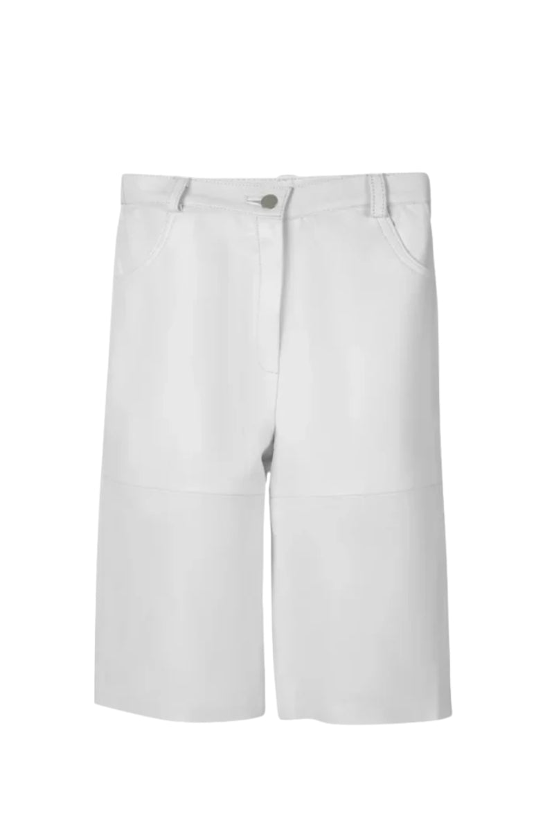 Callie Leather Bermuda Shorts White