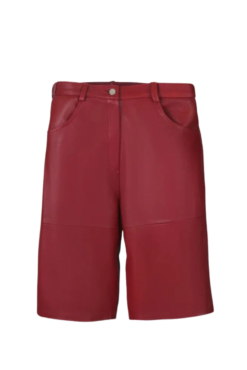 Callie Leather Bermuda Shorts Red