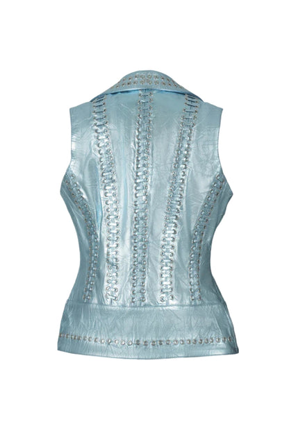 Kayla Leather Vest Crinched Baby Blue