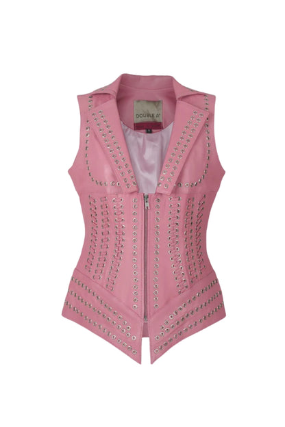 Kayla Leather Vest Blush Pink