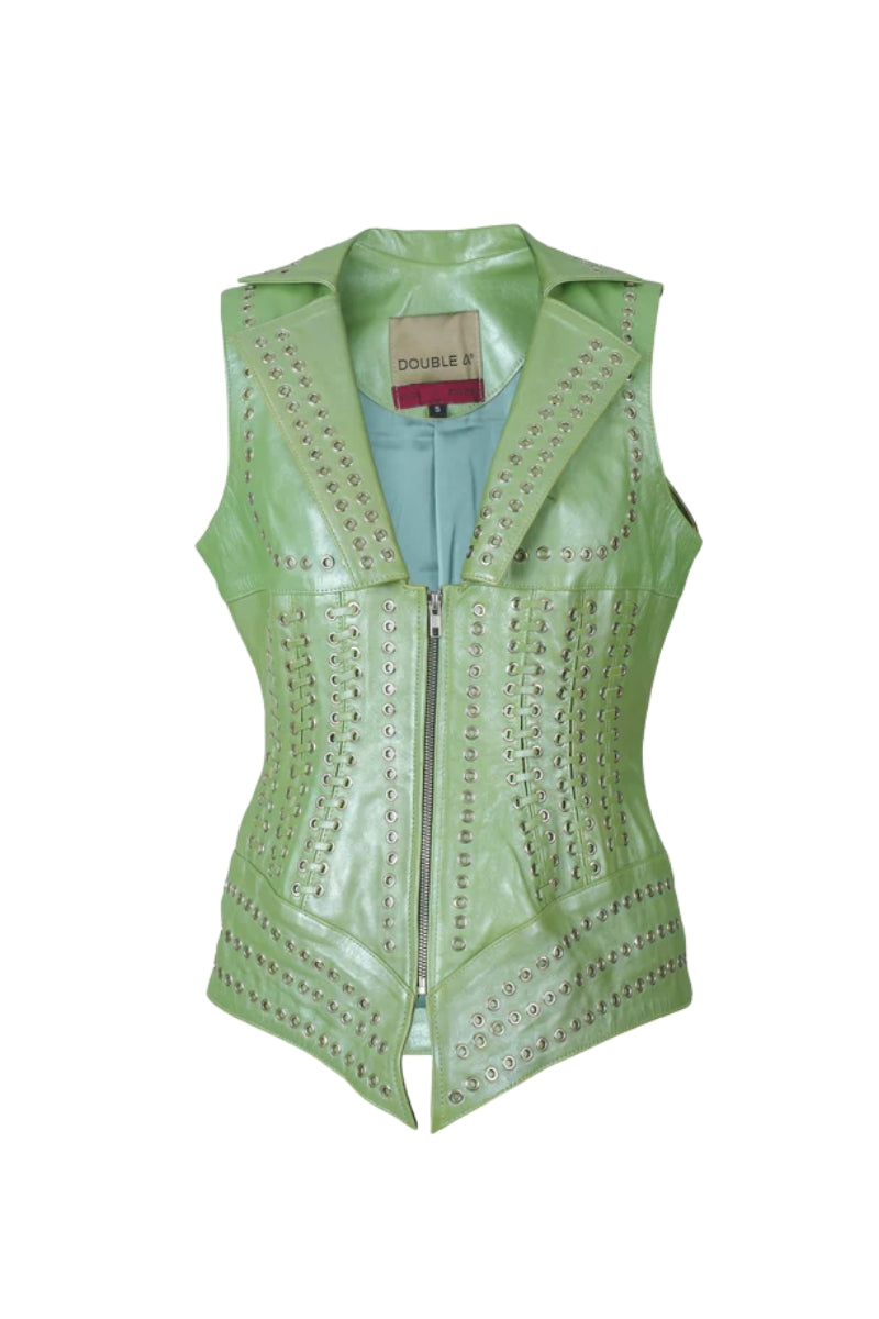 Kayla Leather Vest Electric Lime Green