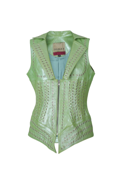 Kayla Leather Vest Electric Lime Green