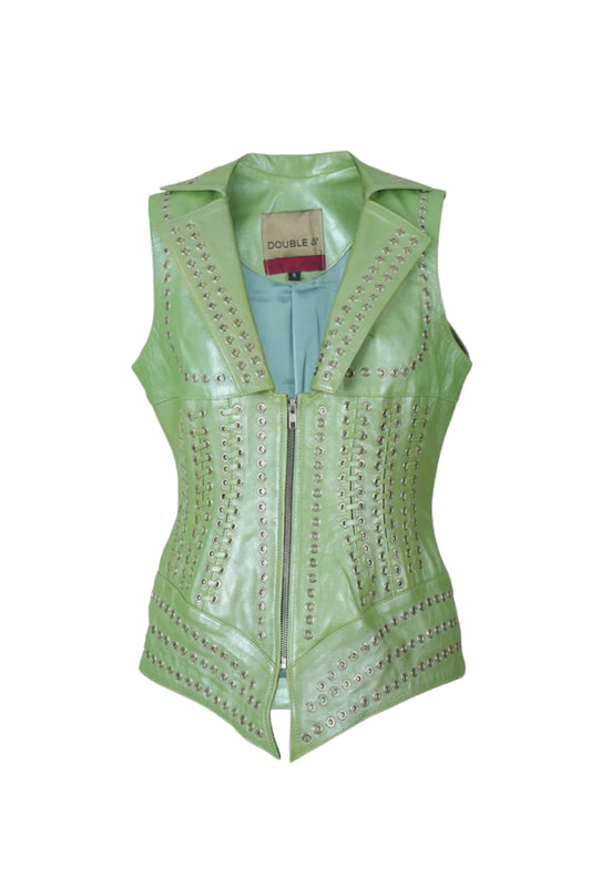 Kayla Leather Vest Electric Lime Green