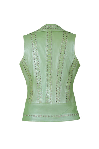 Kayla Leather Vest Electric Lime Green