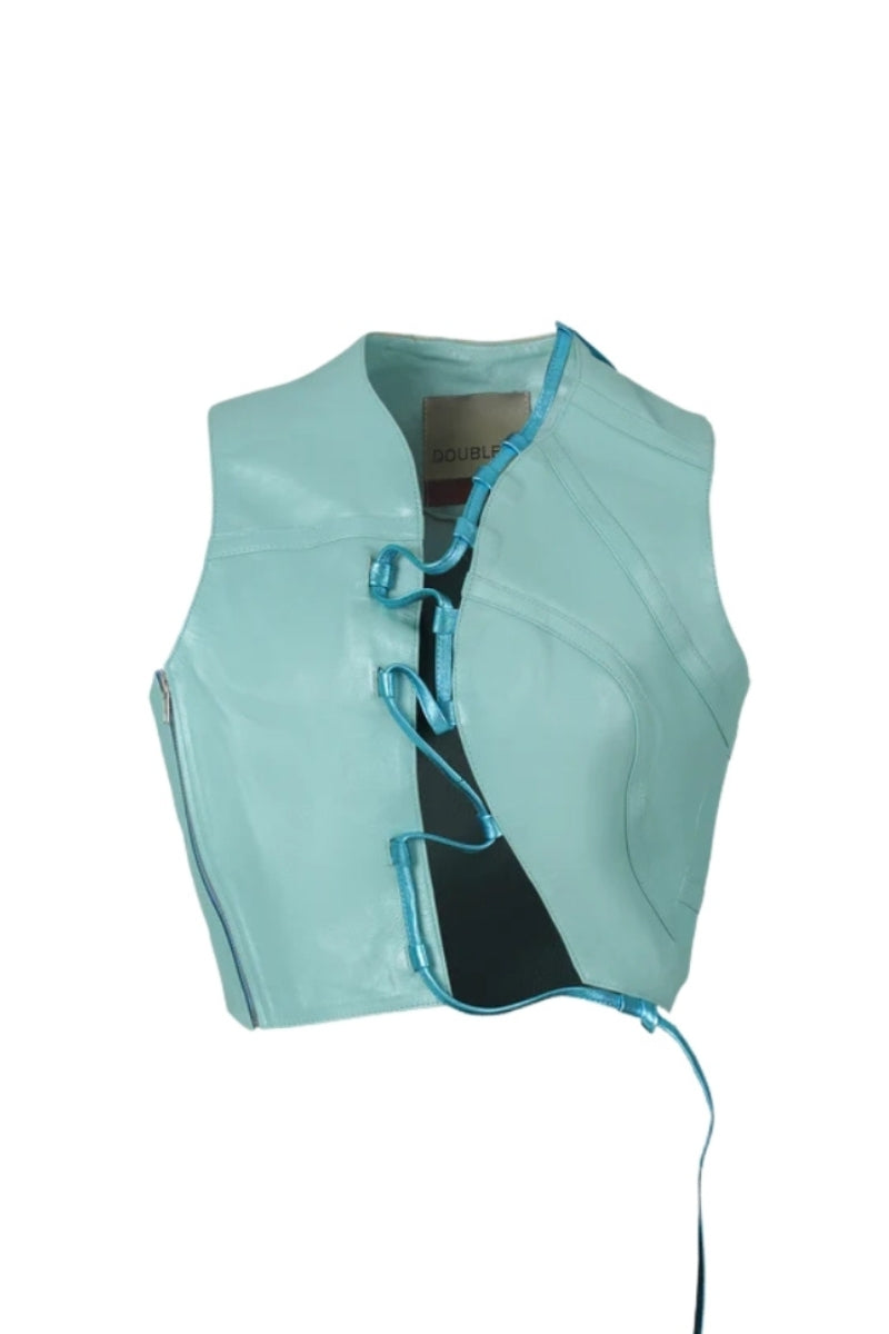 Mason Leather Vest Electric Baby Blue