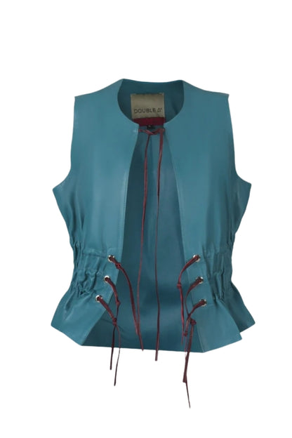 Tyler Leather Vest Cerlean Blue