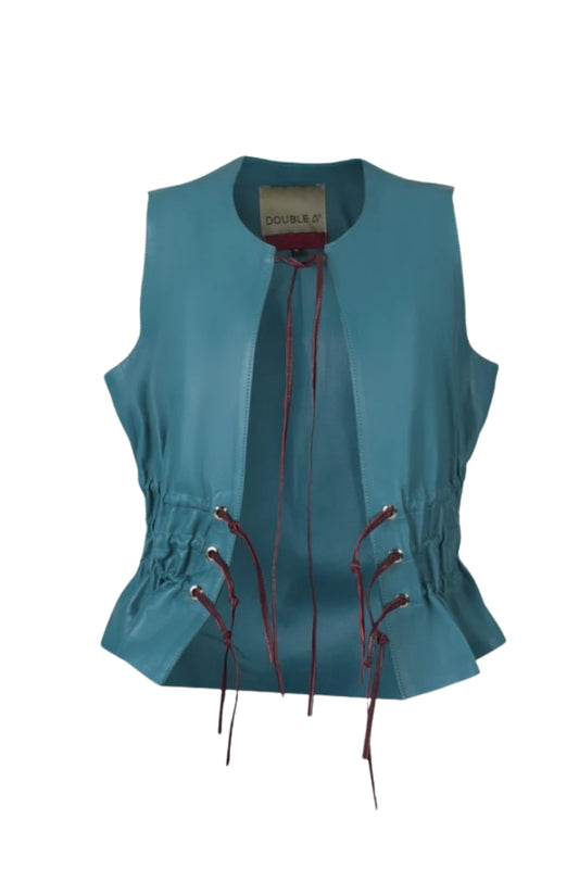 Tyler Leather Vest Cerlean Blue