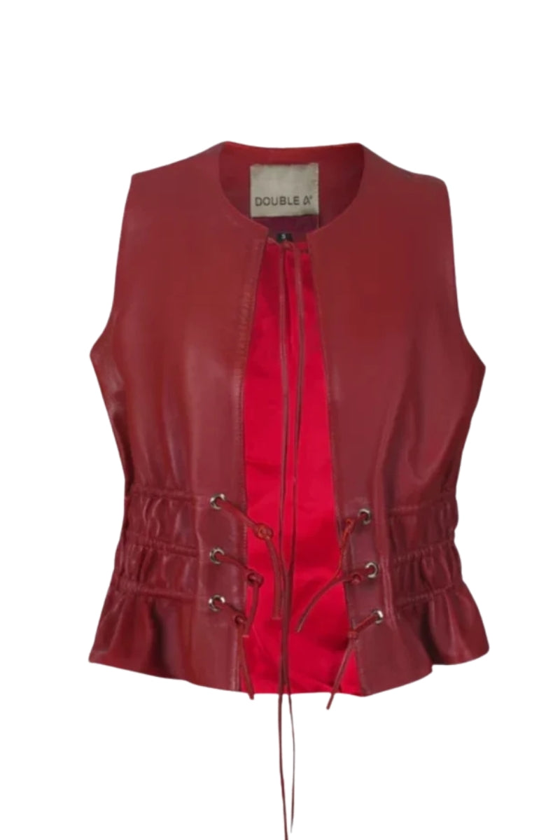 Tyler Leather Vest Red