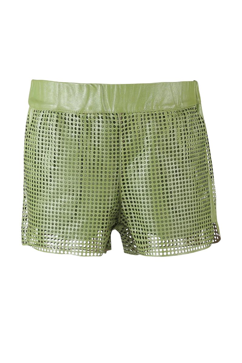 Ebony Leather Shorts Electric Lime Green
