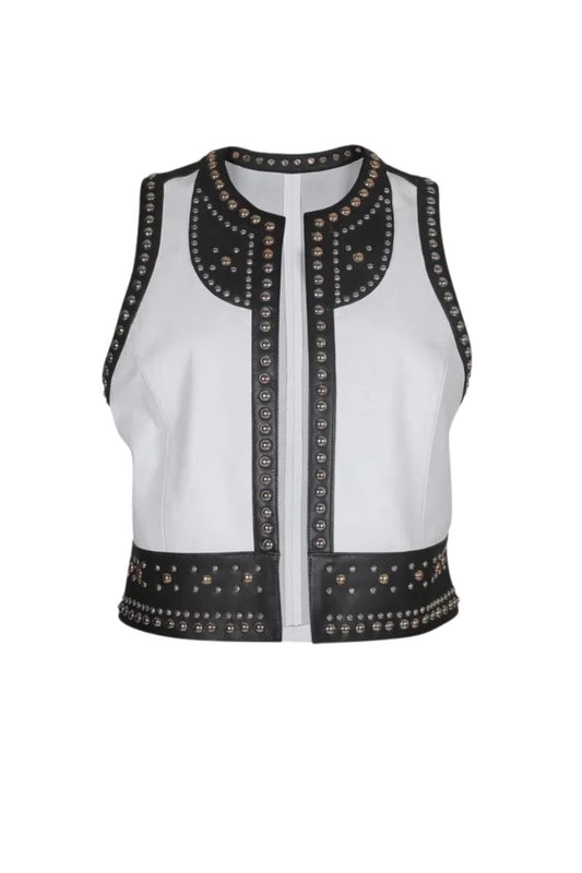 Yin Yang Studded Leather Vest