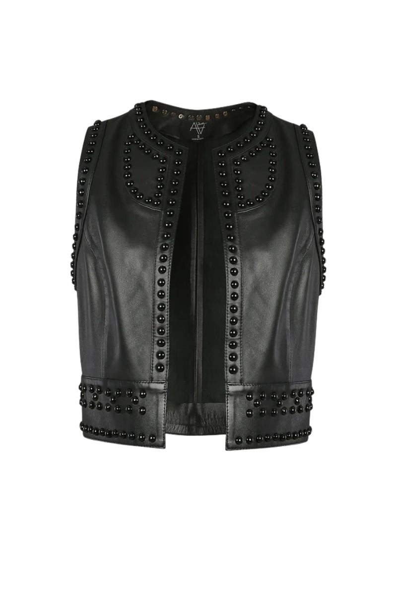 Yin Yang Studded Leather Vest Black