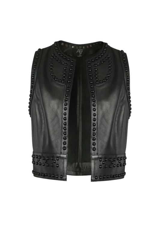 Yin Yang Studded Leather Vest Black