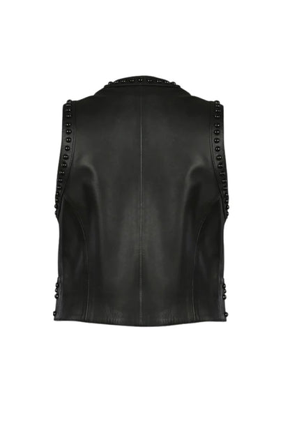 Yin Yang Studded Leather Vest Black