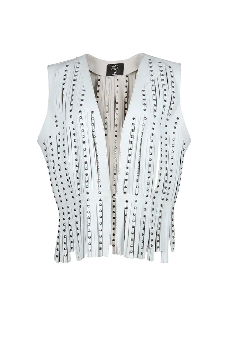 Studded Ayla Leather Vest White