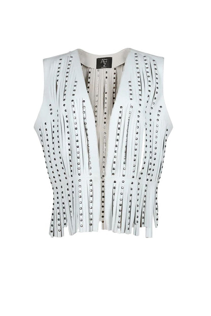 Studded Ayla Leather Vest White