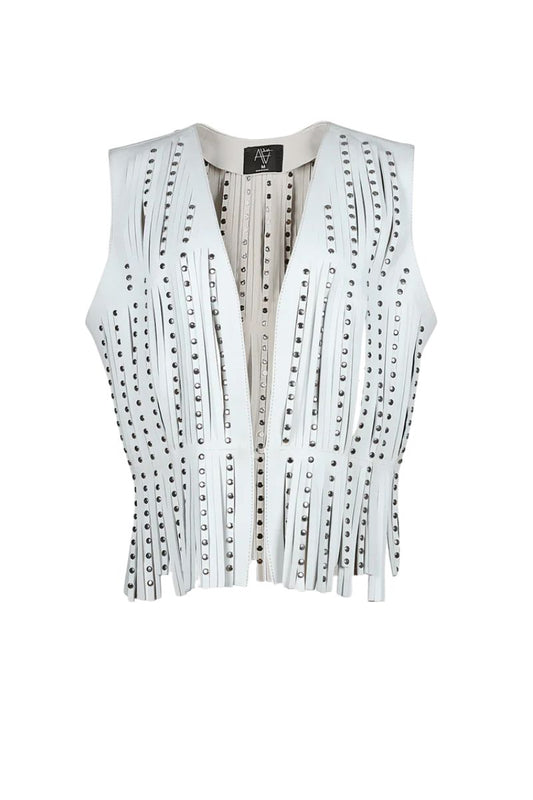 Studded Ayla Leather Vest White
