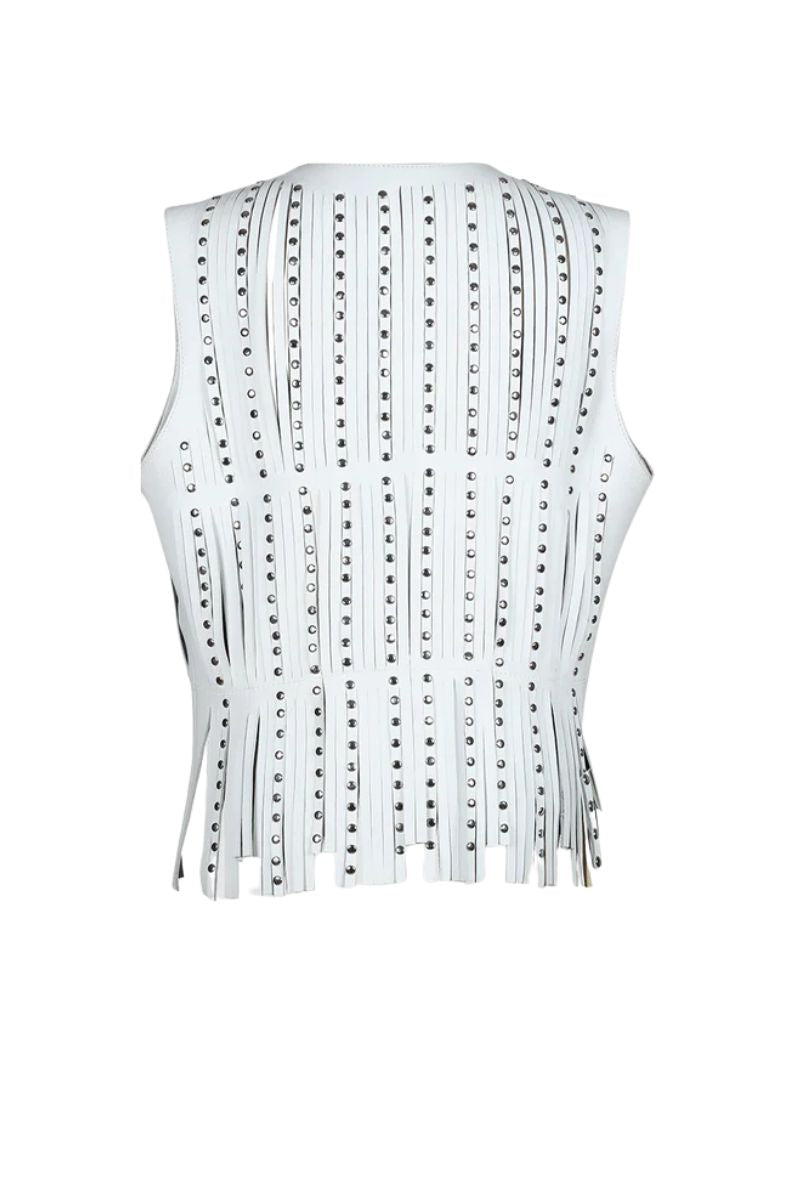 Studded Ayla Leather Vest White