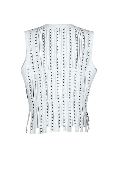 Studded Ayla Leather Vest White